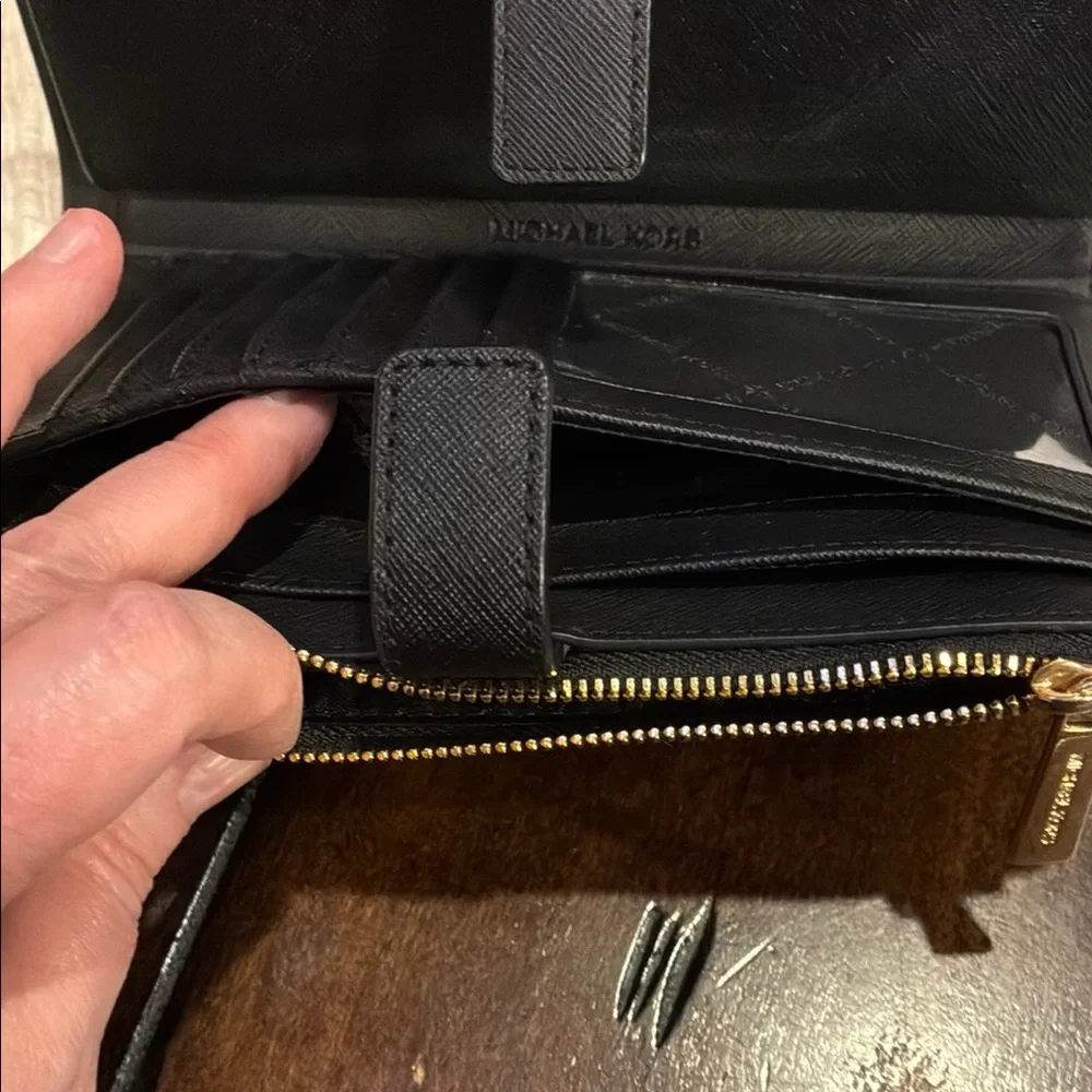 Michael Kors Saffiano Leather Black and Gold Double Zip Wallet/Clutch (ABBA) - Picture 8 of 15